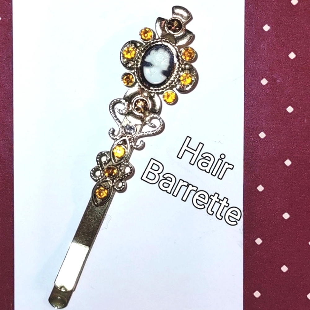 Upcycled Hair Barrette w/ Cameo & Topaz Crystals